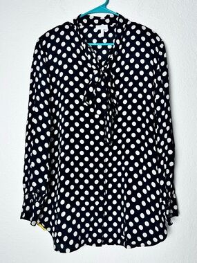 Escada Sport Polka Dot Blouse Button Up Now Black White Silk Long Sleeve